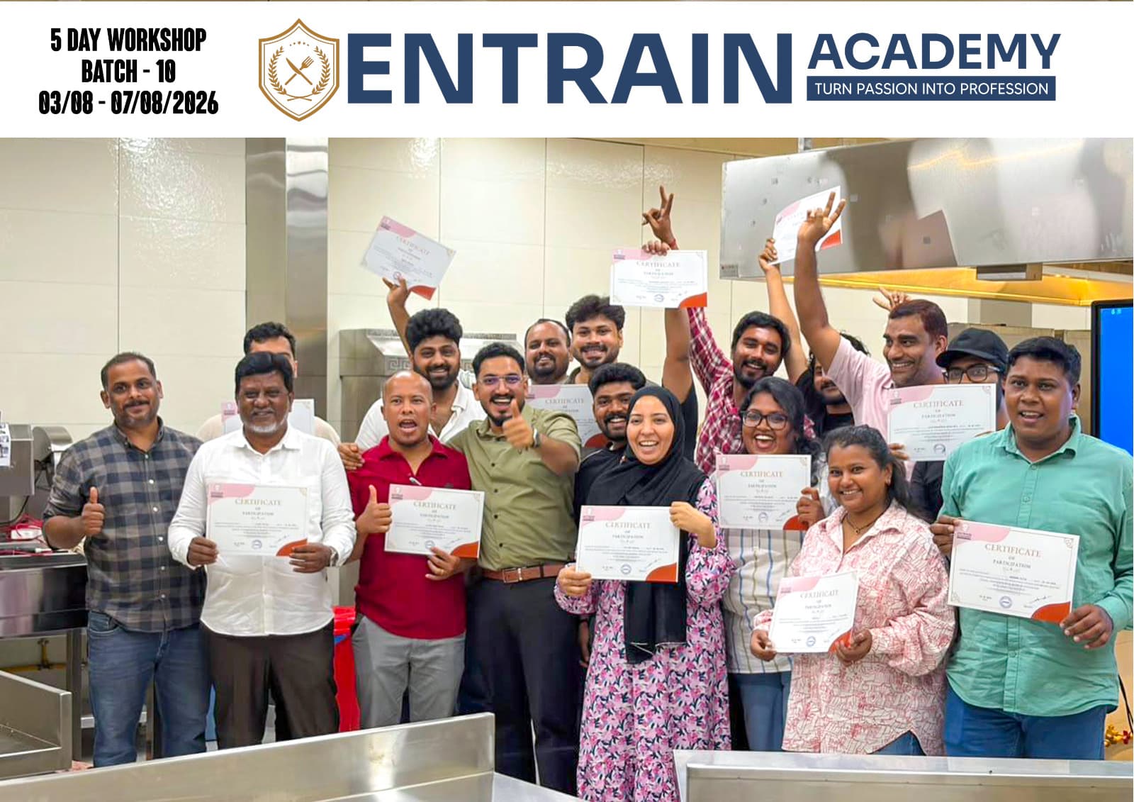 Entrain Academy students celebrating with their workshop certificates, batch 10